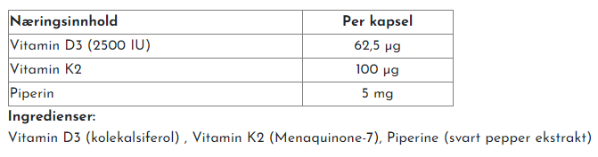 Fitnessgrossisten Viterna Vital D3+K2, 90 Caps - Bilde 2