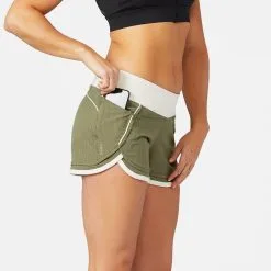 HYLETE Womens Iris Scallop Short (Olive/Oeatmeal)