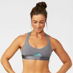 HYLETE Womens Lumis Sports Bra (Cool Grey/Lagoon)
